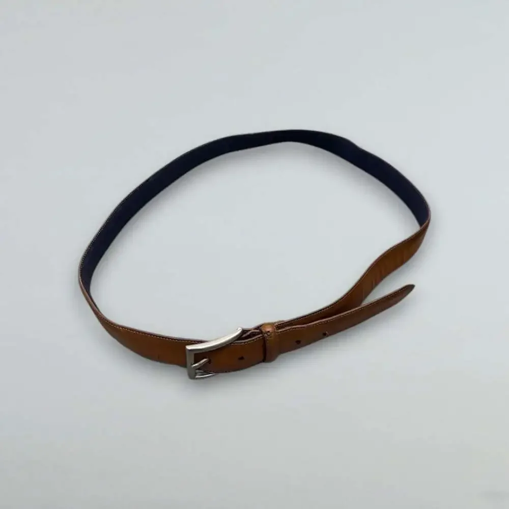 Brown Coated Leather Belt Silver Buckle Anchor Detail Size 44/110